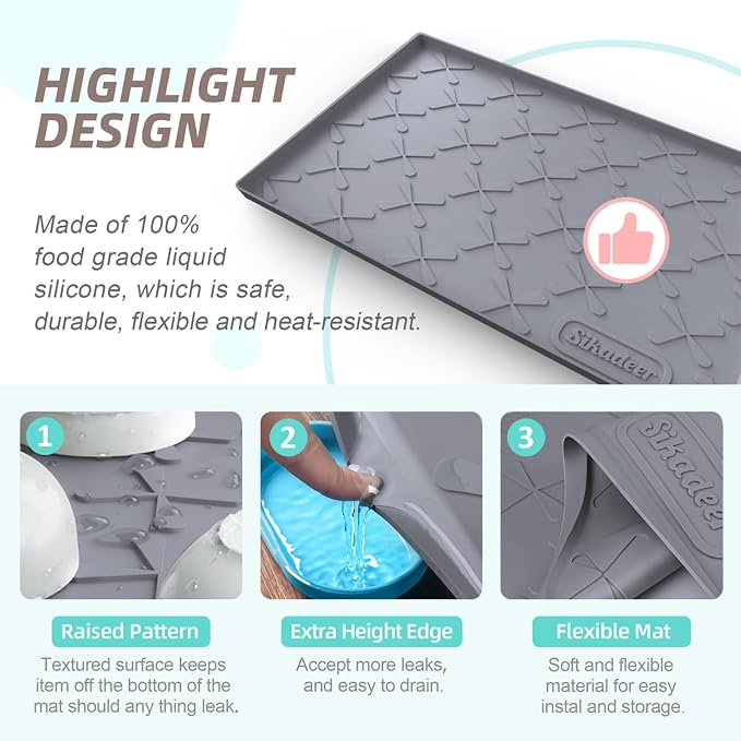 SIKADEER 28" x 22" Under Sink Mat Waterproof, Silicone Mat Kitchen Drawer Shelf - Image 4