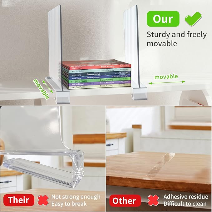Acrylic Shelf Dividers for Closet Organization, Adjustable Acrylic Bookshelf - Image 5