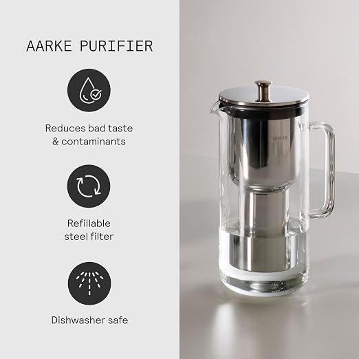 Aarke Purifier Regular Glass Pitcher Bundle w/Steel Filter, 4 Pure Refill - Image 5