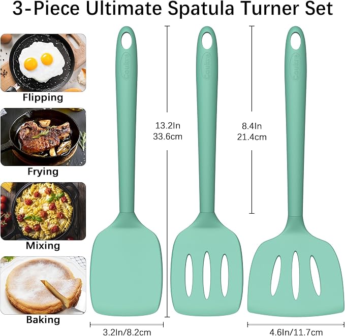 Coukre 3 Pack Silicone Spatula Set, High Heat Resistant, Fish Spatula, Solid & - Image 2