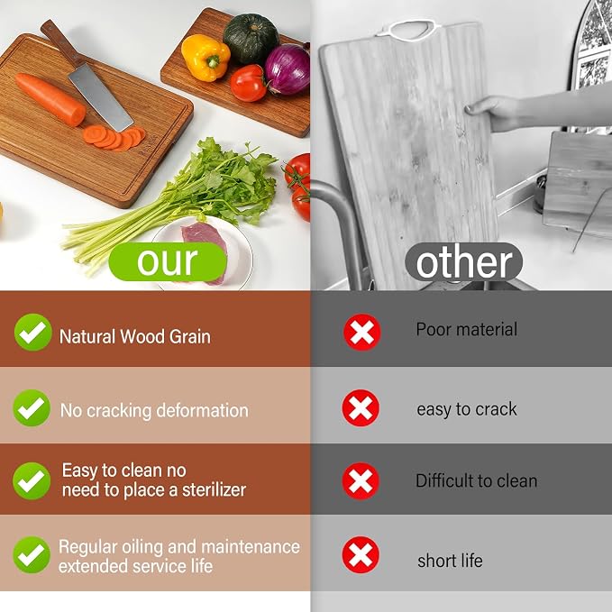 Solid Teak Wood Cutting Board Set One Piece Non Glued Extra Large Thick Crack - Image 5
