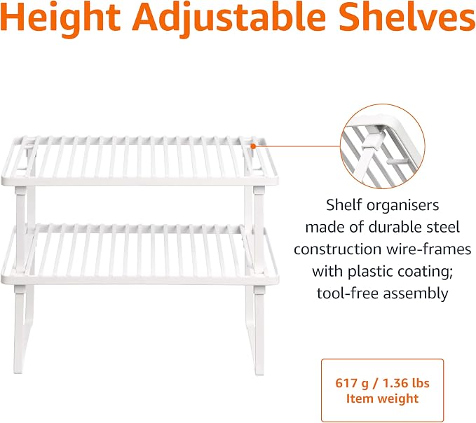 Amazon Basics Space-Saving Stackable Metal Kitchen Cabinet Organizer Shelves - Image 4
