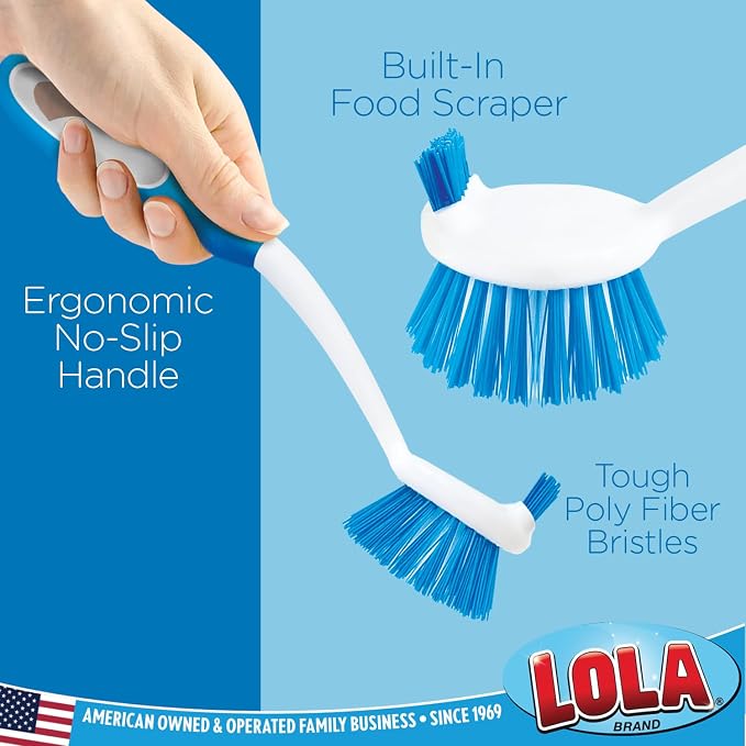Dish Brush Scrubber for Kitchen, 2 Pack, by LOLA, Has Stiff Bristles & Food - Image 2