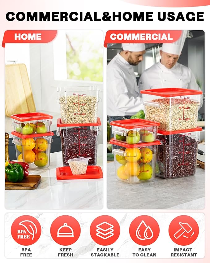 2QT&4QT NSF Food Storage Containers: 8 PCS Commercial Clear Square Food Storage - Image 5
