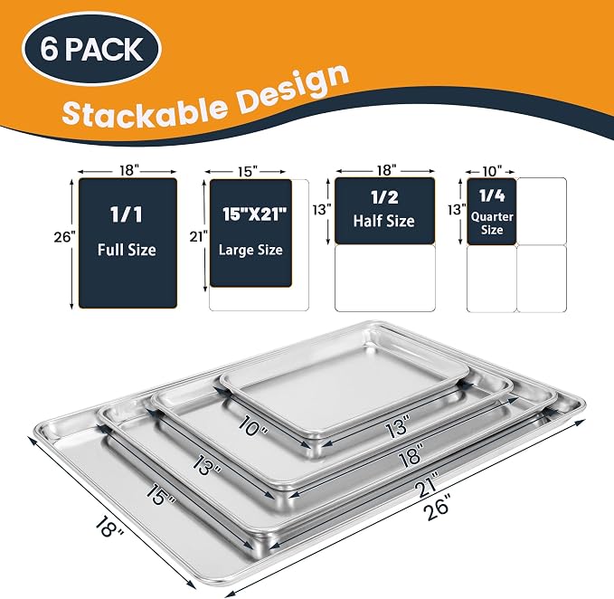 6 Pack Full Size Baking Sheet Pan, Aluminum Commercial Cookie Sheet Pan - Image 7