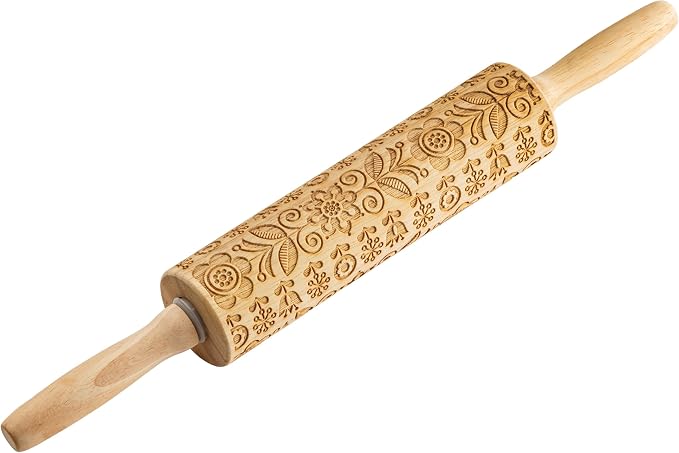 TableCraft Embossed Beech Wood Rolling Pin – 15.25 Inches, Snowflake Imprint by TableCraft