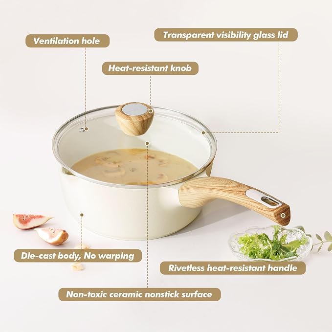 SENSARTE 1.5 & 2.5 Quart Ceramic Sauce Pan Sets - Image 8