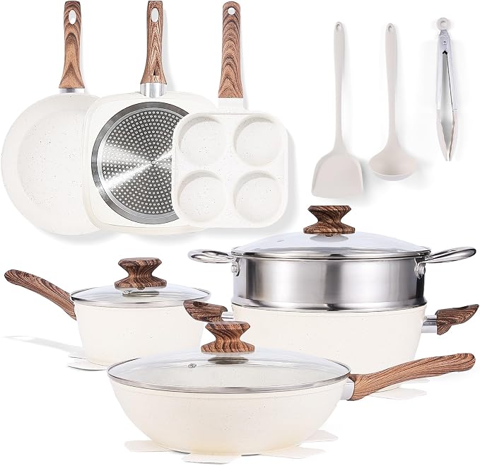 NEWBULIG 17-Piece Nonstick Cookware Set, Non-Toxic Pots and Pans by NEWBULIG
