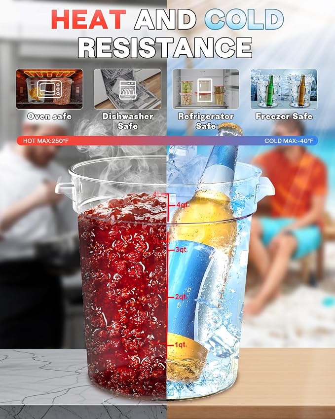 2QT NSF Food Storage Containers: 8 PCS Commercial Clear Round Food Storage - Image 8