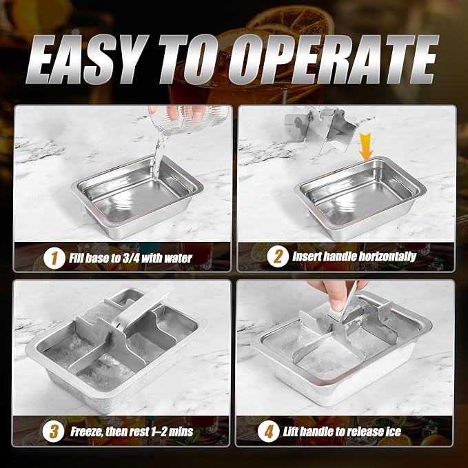 Ice Cube Trays, 3 Pack Large 6-cube Stainless Steel Ice Cube Trays - Image 7