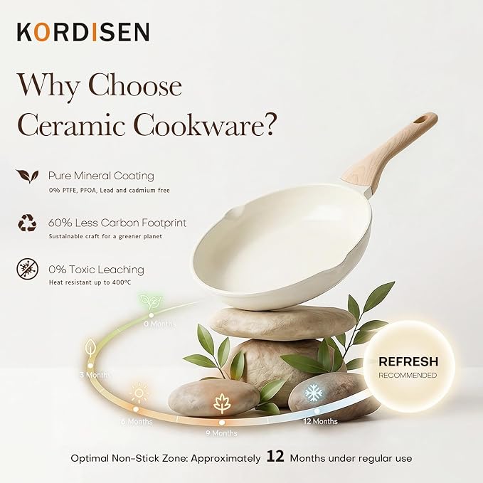 Kordisen Nonstick Ceramic Frying Pan, 12.5 Inch Ceramic Large Skillet, Healthy - Image 4