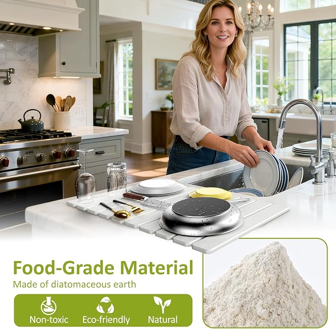 Large Stone Dish Drying Mat for Kitchen Counter, Collapsible Quick Dry Stone - Image 4