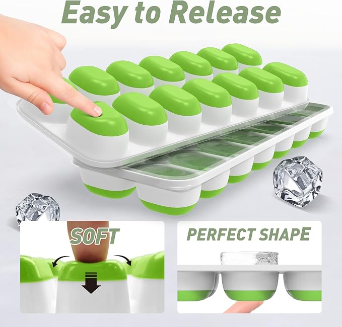 ChefAide Ice Cube Tray with Lid, 2 Packs 28 Cubes Durable Stackable Ice Cube - Image 6
