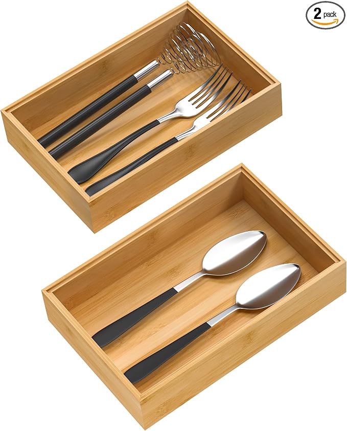 VeyFey Silverware Tray for Drawer, Stackable Kitchen Bamboo Drawer Organizer 9" by VeyFey