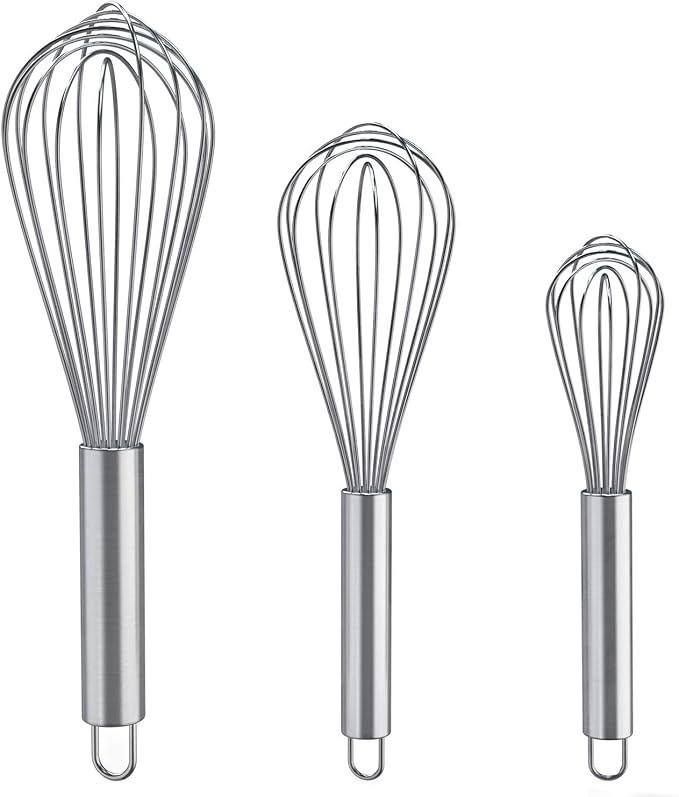 Whisks for Cooking, 3 Pack Stainless Steel Whisk for Blending, Beating and by Kitchen+Cooking+Kit