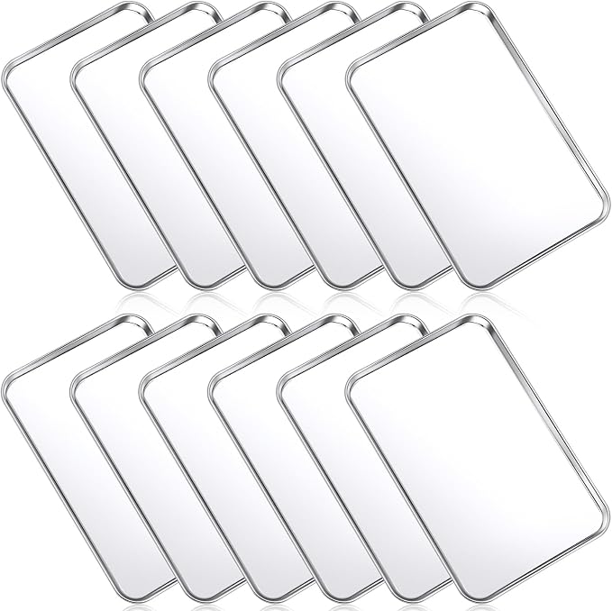 Mimorou 12 Pcs Baking Sheet Stainless Steel Cookie Sheet Small Metal Pans by Mimorou