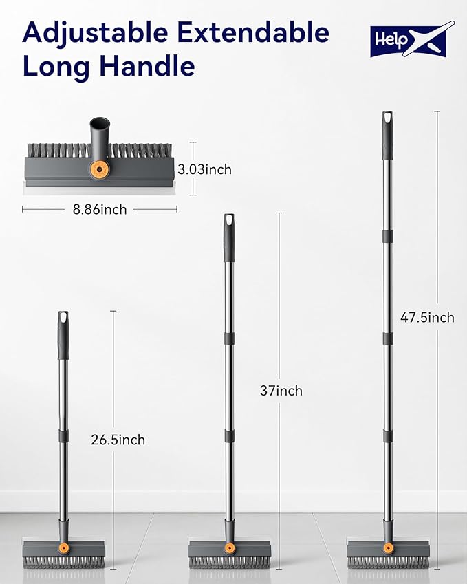 Small Floor Scrub Brush with Length Adjustable Long Handle, 3 in 1 Heavy-Duty - Image 2