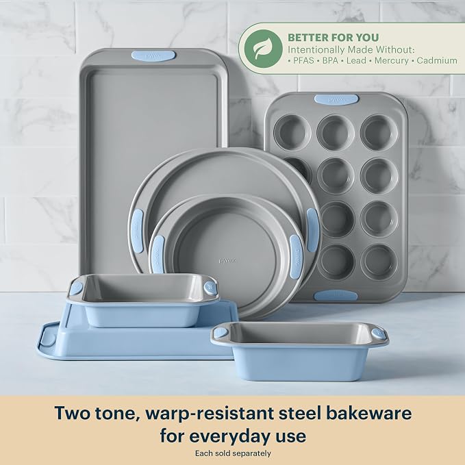 Pyrex 3-Piece Metal Cookie & Muffin Sheet Bakeware Set, Lightweight Stainless - Image 3