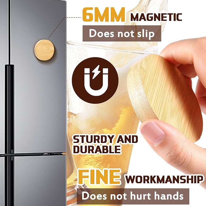 Vesici 100 Pcs Magnetic Bottle Opener 2.5in DIY Bamboo Round Shape Beer Openers - Image 2