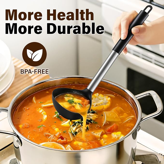 3 Pcs Silicone Cooking Spoon Set, Kitchen Utensils Include Solid & Slotted Spoon - Image 6