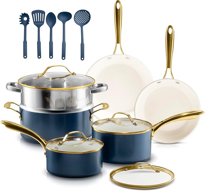 Gotham Steel 15 Pc Ceramic Pots and Pans Set Non Stick, Kitchen Cookware Sets by GothamSteel