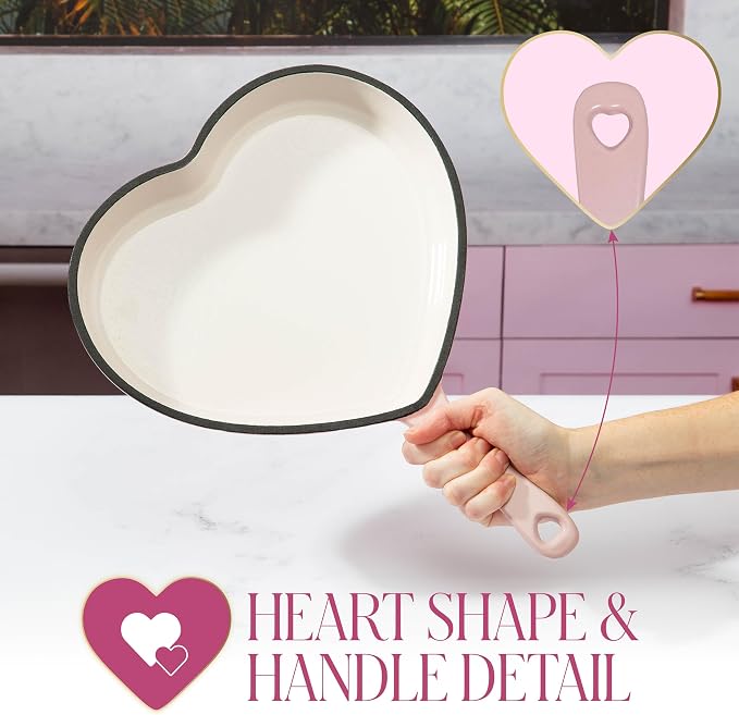 Paris Hilton Enameled Cast Iron Heart Skillet Pan, Superior Heat Retention - Image 4