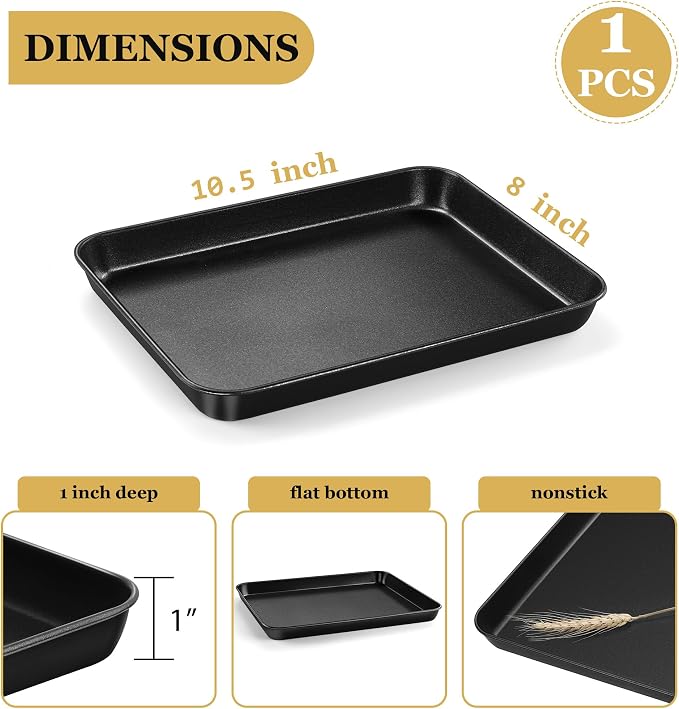 E-far Toaster Oven Tray, 10.5x8x1 Inch Nonstick Baking Cookies Sheet Pan - Image 2