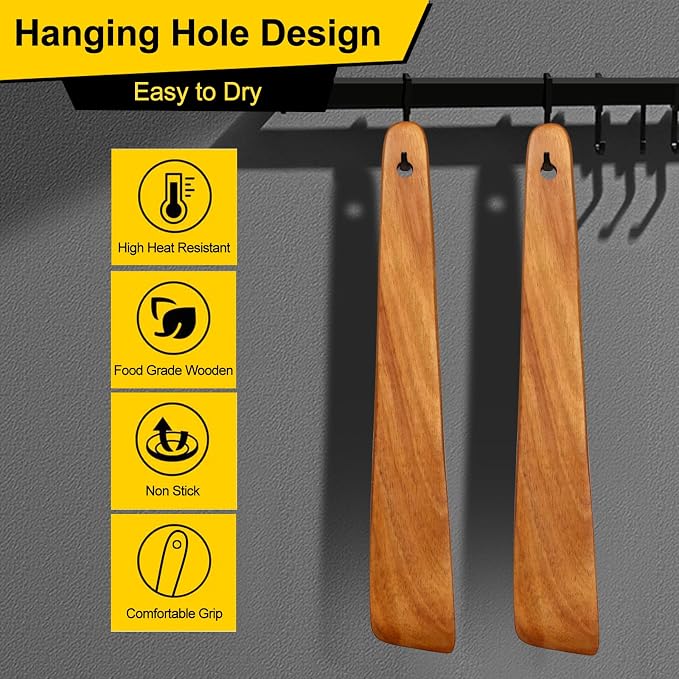 12 Inch Teak Wood Spatula for Cooking Non Toxic Kitchen Utensil Scraper Spurtle - Image 3