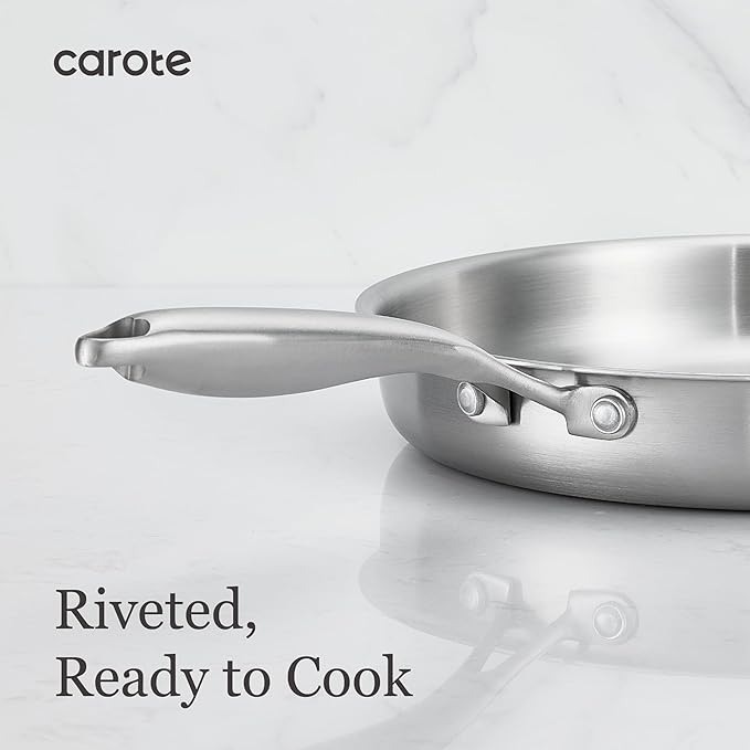 CAROTE 3-Piece Tri-Ply Stainless Steel Frying Pan Set, Skillet Set 8"/10"/12" - Image 7