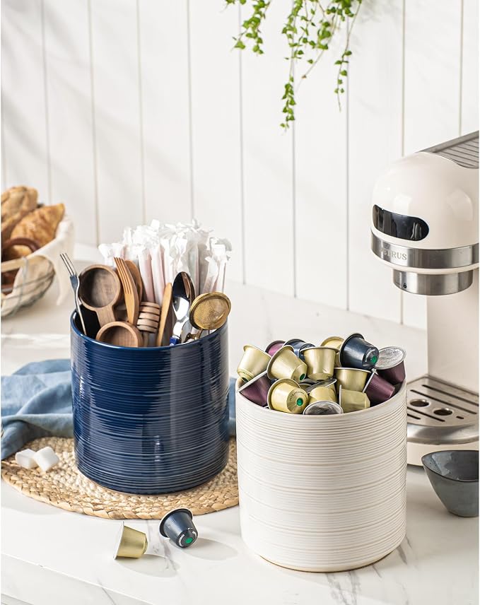 Large Utensil Holder for Kitchen Counter, 7.3” Ceramic Cooking Utensil Crocks - Image 3