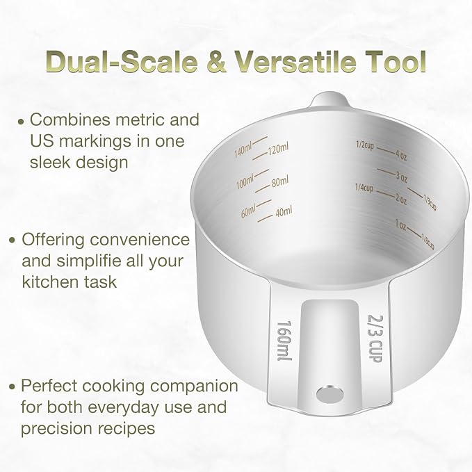 2PCS 2/3Cup Single Measuring Cup, Etched Inner Scale Stainless Steel Measure - Image 4