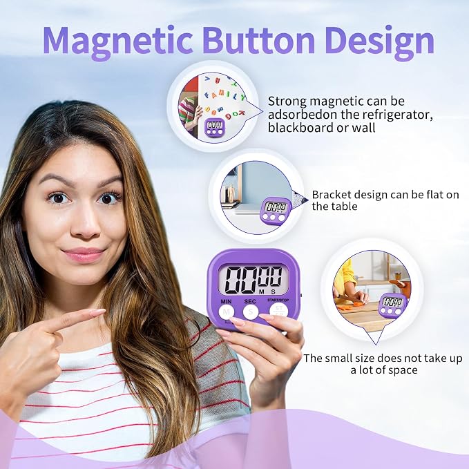 2 Pack Purple Digital Kitchen Timer Magnetic Digital Timer - Image 5