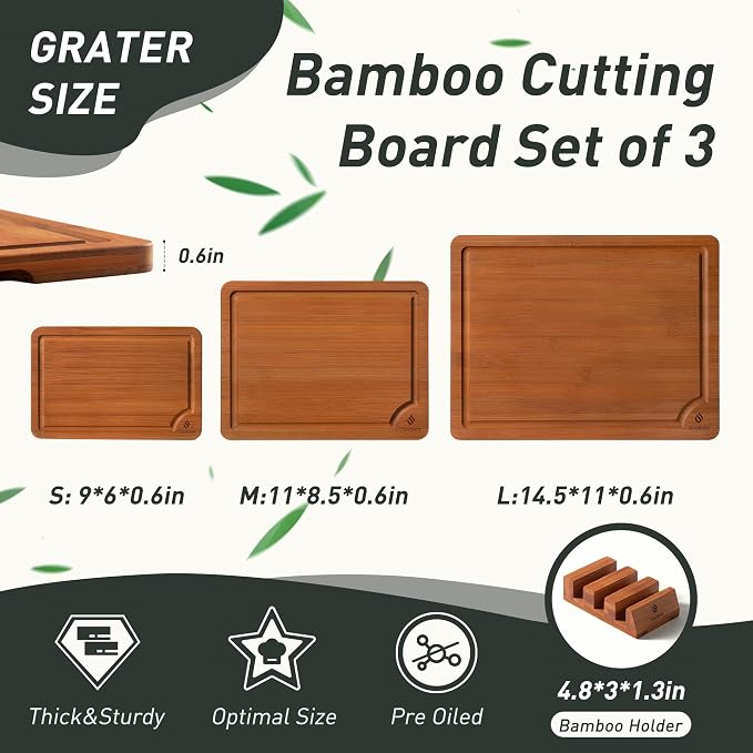 3 Packs Bamboo Cutting Board Set - Image 2