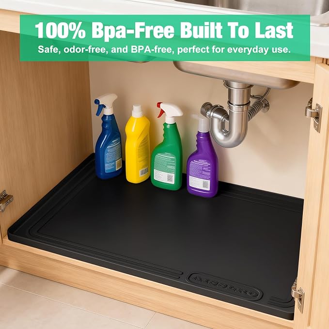 Aisslro Under Sink Mat 28" X 19", Waterproof Silicone Under Sink Mats - Image 9