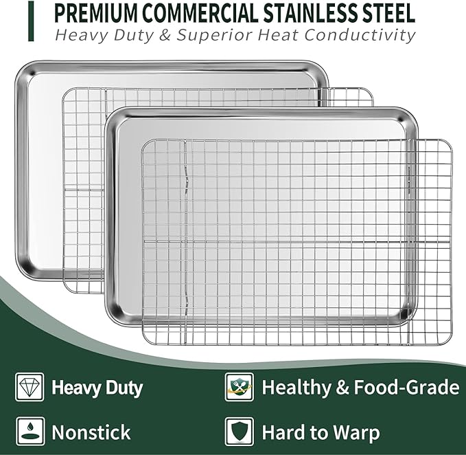 Small Baking Sheet with Rack Set, CEKEE Stainless Steel Small Baking Pan and - Image 3