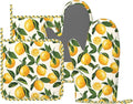 Oven Mitts and Pot Holders Set, Lemon Fruit Watercolor Silicone Kitchen by DADABULIU