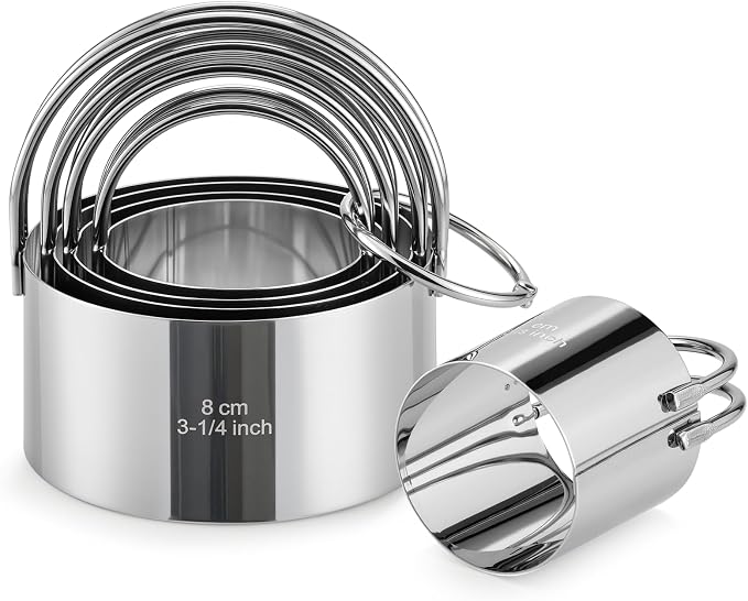 Biscuit Cutter Set with Handle, 5 Piece Stainless Steel Round Cookie Cutter Tool by Vosturdy