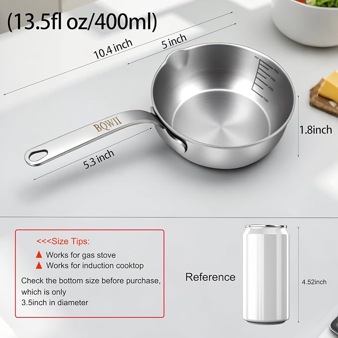 18/10 Stainless Steel Butter Warmer, 13.5 fl oz, Baby Food, Egg Pan, Compatible - Image 2