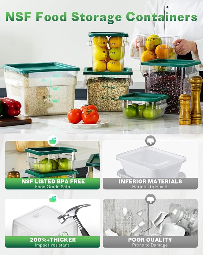 2QT NSF Food Storage Containers: 8 PCS Commercial Clear Square Food Storage - Image 2