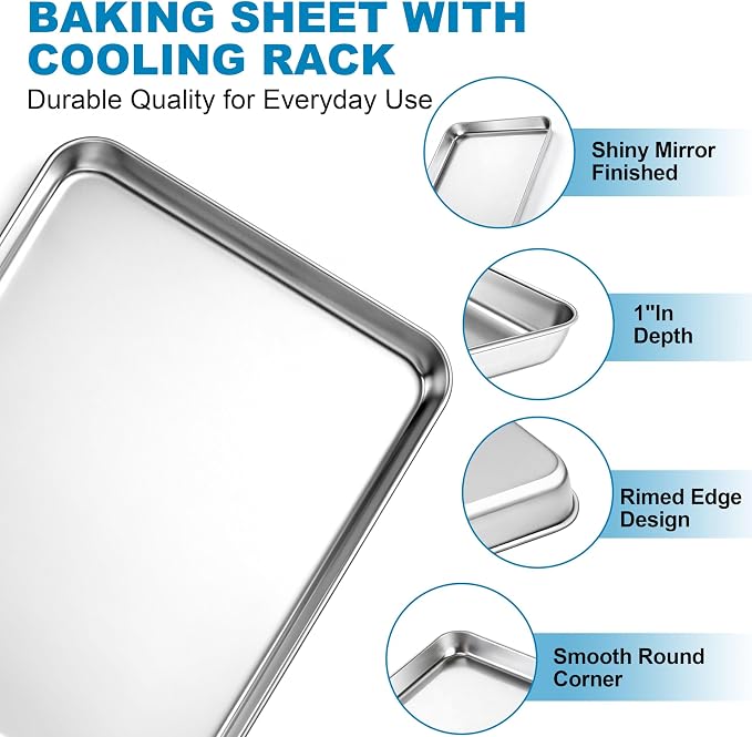 Herogo Baking Sheet with Wire Rack Set, 9.2'' x 7'' x 1'' Stainless Steel - Image 3