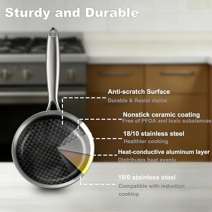 DELARLO 8inch Tri-Ply Stainless Steel Frying Pan - Image 3