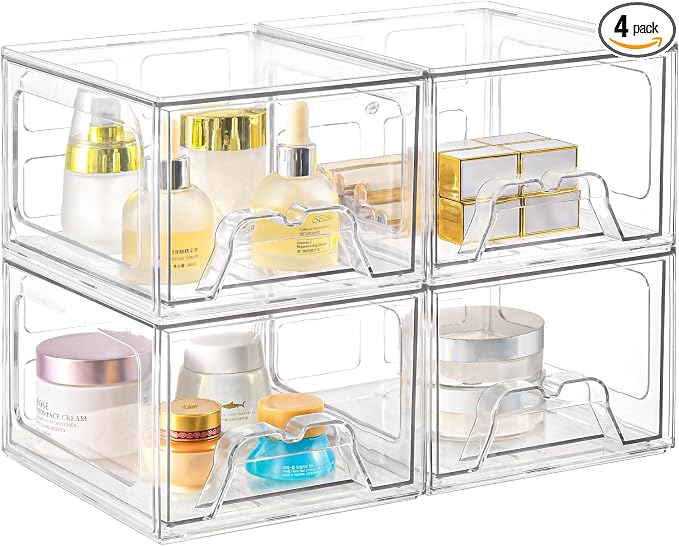 Stebopum 4 Pack Stackable Makeup Organizer, 4.4'' Tall Acrylic Bathroom Makeup by Stebopum