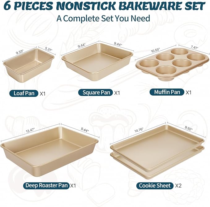 Baking Pans Set, Nonstick Stackable Bakeware Sets, Oven Pans - Image 2