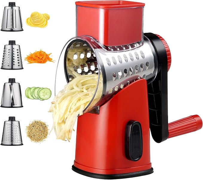 Rotary Cheese Grater with 4 Blades, Hand Crank Cheese Grater with Waffle Slicer by Unknown