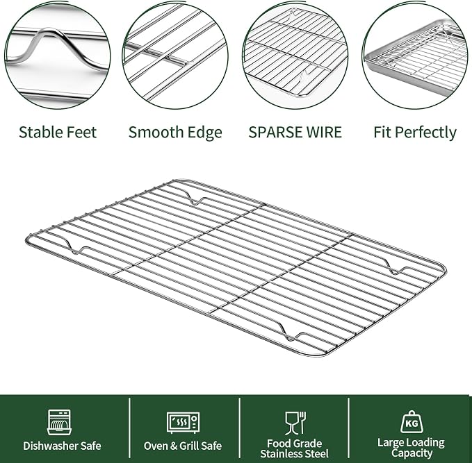 Baking Sheet with Wire Rack Set, CEKEE Stainless Steel Cookie Sheets - Image 4