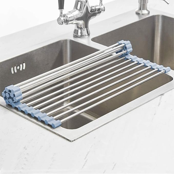 MECHEER Over The Sink Dish Drying Rack, Stainless Steel Roll Up Dish Drying - Image 6