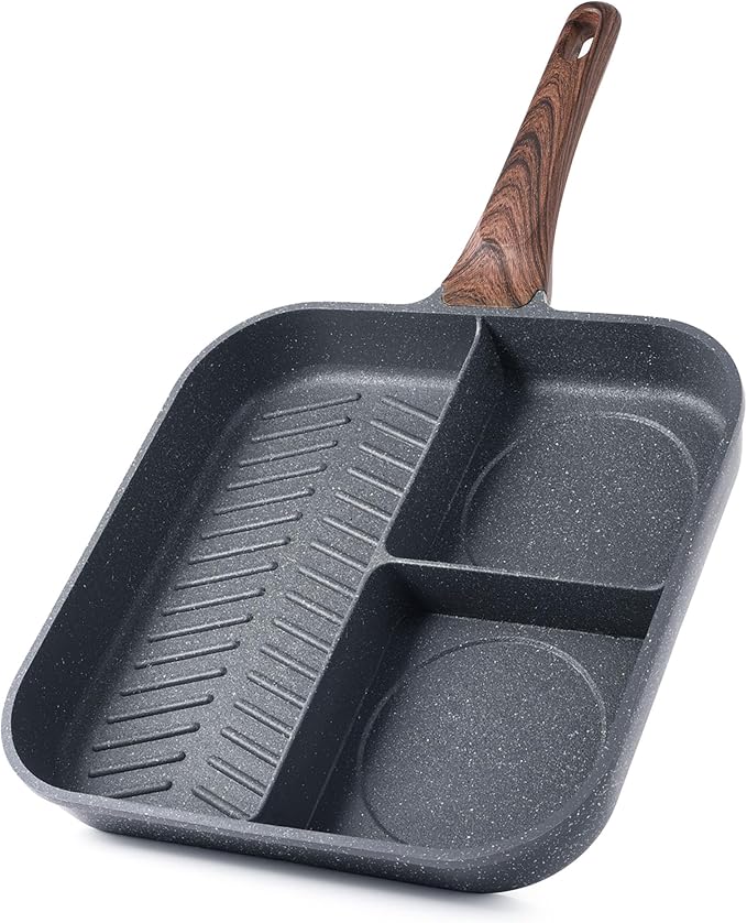 Sensarte Nonstick 11-Inch Square Grill Pan, 3-Section Versatile Breakfast by SENSARTE