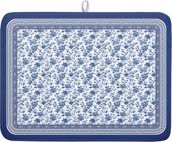 Blue Floral Branches Dish Drying Mat by Kawani