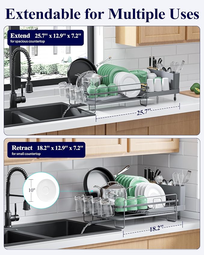 Kitsure Extendable Dish Drying Rack, Large Drying Dish Rack - Image 3