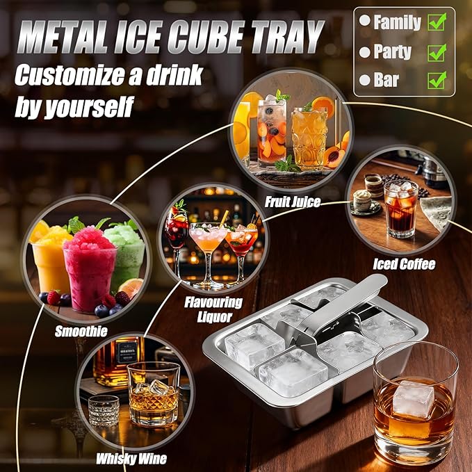 Ice Cube Trays, 3 Pack Large 6-cube Stainless Steel Ice Cube Trays - Image 6
